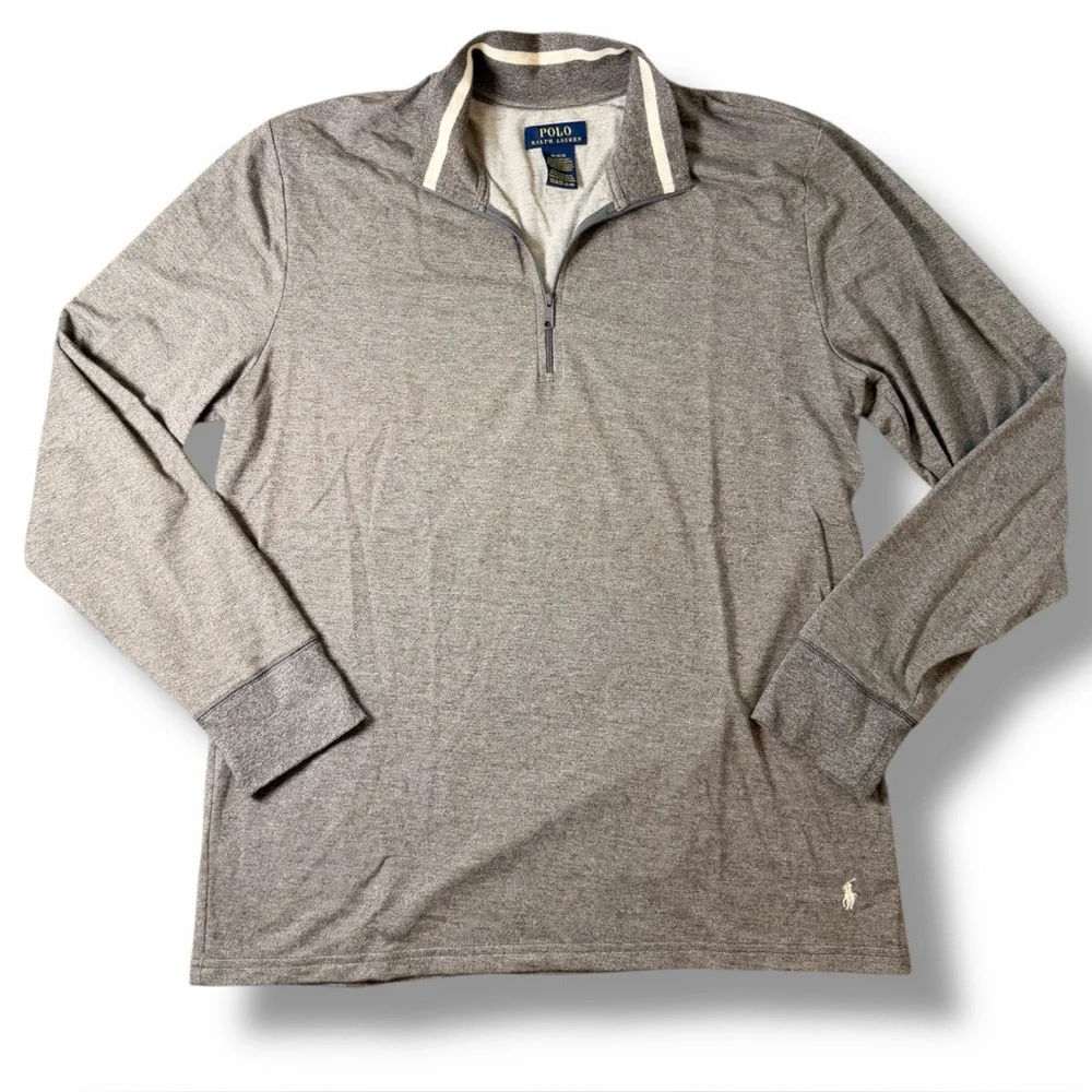 POLO Ralph Lauren Terry Half-Zip Pullover Sweater Heather Gray Cabincore Size M